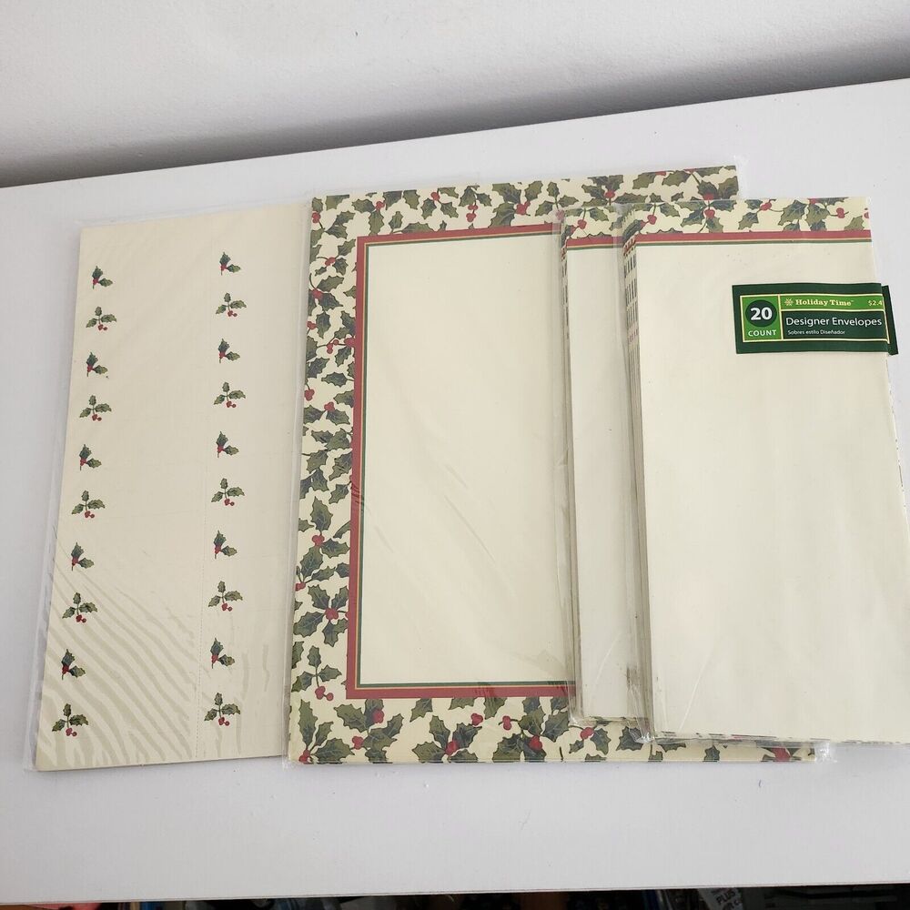 Holiday Time Holly Print Stationary Set Paper, Labels and Envelopes